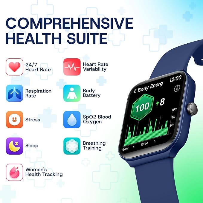 OCTANDRA Inspire VeryFit 1.95" Bluetooth Answer Call Alexa Smart Watch Body Energy Heart Rate HRV Oxygen Saturation Sleep Monitor Step Tracker IP68 Fitness Watches for Men Women (IDW16) (Blue)