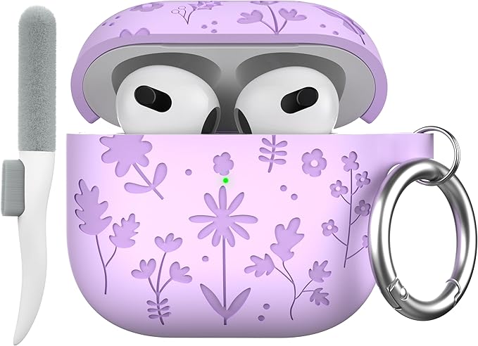 Maxjoy for AirPods 4 Case, Engraved Silicone Cute AirPod 4 Case for Women Men Protective iPod 4 Cover with Keychain Cleaning Kit for AirPod 4th Generation Cover 2024, Purple