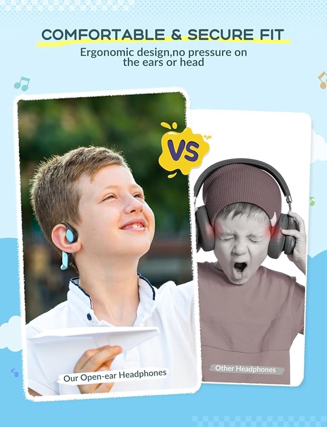 iClever Kids Bluetooth Headphones, Air Conduction Open Ear Headphones, Safe Volume 74&85dBA, 360° Bending Resistance Durable, 11.5H Playtime, Bluetooth 5.4 Kids Wireless Headphones for Travel/School