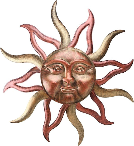 HOBYLUBY Large Outdoor Wall Decor Rust Proof, Sun Face Metal Wall Art Decor Hanging for Indoor Outdoor, Patio, Fence, Garden(26 Inch)