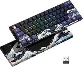 XVX 60% Gaming Keyboard, RGB 3-Modes Wireless Mechanical Keyboard, Mini 60 Percent Gamer Keyboard with Hot-Swappable Pre-lubed Linear Switch for Windows & Mac (Great Wave Off Kanagawa), M61 Pro - Image 1