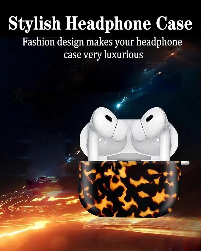 Cute Hard Case Compatible with AirPods Pro 2nd/1st Generation, Protective Cover with Golden Keychain, Fits 2023/2022/2019 Models, for Women, Girls, and Men(Tortoiseshell