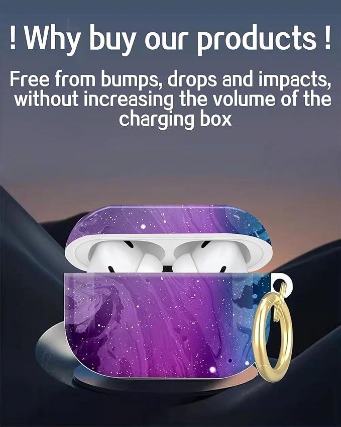 Compatible with AirPod Pro 2nd/1st Generation Case Cover with Key Chain,Full Protective Shockproof Wireless Headphone Case for Airpod Pro 2023/2022/2019(Purple Marble)