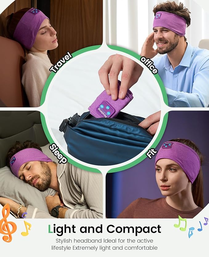Perytong 2 Pack Sleep Headphones Bluetooth 5.4 Headband, Sleeping Headband Headphones for Side Sleepers, Sweat Resistant Headband Earphones with Built-in Stereo Speakers for Sport Travel Yoga Jogging