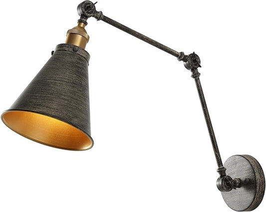 JONATHAN Y JYL7462D Rover 7" Classic Industrial Metal Adjustable Arm LED Wall Sconce, Rustic Dark Gray/Brass Gold for Bedroom, Bathroom, Vanity