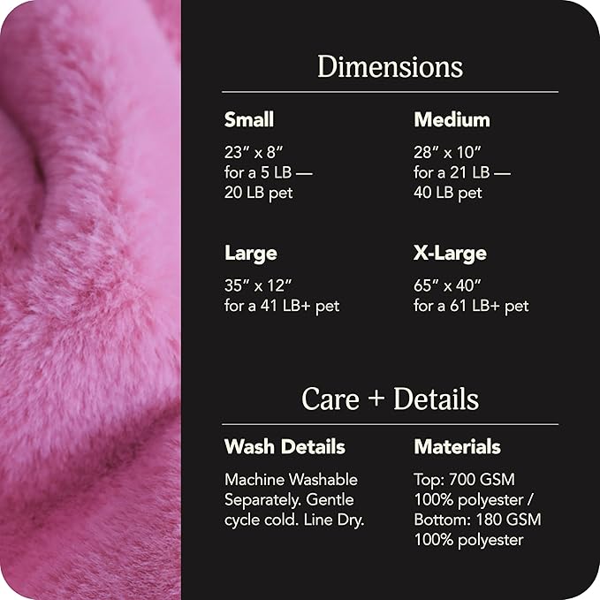 UnHide Floof Pet Bed - Medium (28" x 10") - Extra Soft Dog Bed - Removable Faux Fur Cover - Machine Washable - Helps Ease Pet Anxiety & Provides The Perfect Sleep - Pink