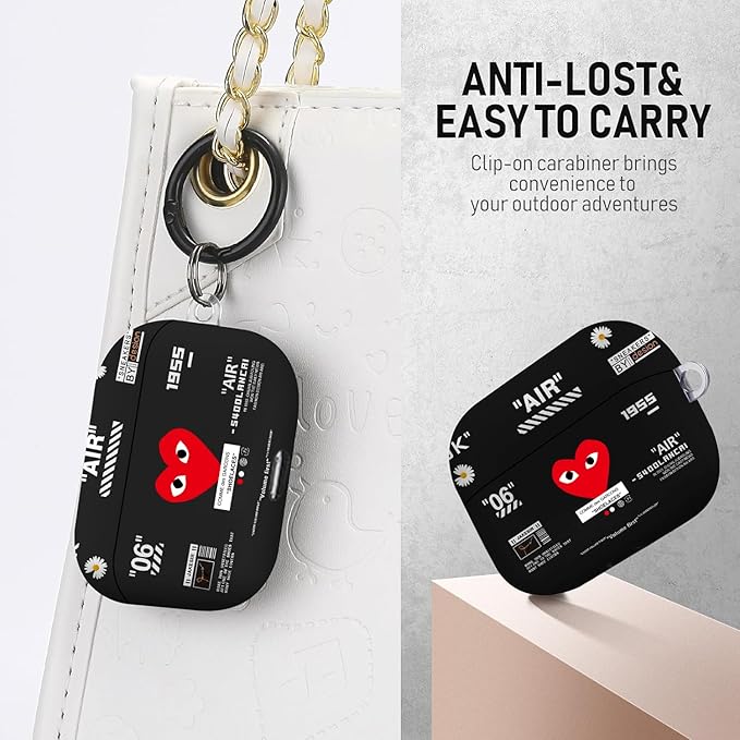 for Airpods Pro Case, Cute Cool Red Heart Pattern TPU Soft Cases for Airpods Pro Case 1st Gen, Shockproof for Airpods Pro 2019 Case Men Women with Cleaner Kit & Keychain