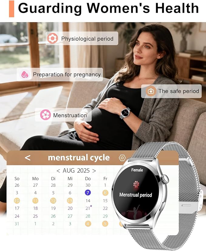 Smart Watches for Women, 1.27" TFT Touchscreen Smartwatch Answer/Make Call, Activity Fitness Trackers with 120+ Sports/HR/Sleep/SpO2 Monitor, IP68 Waterproof for Android iOS (Silver)