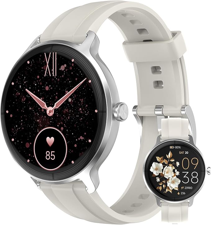 Smart Watches for Women Men 1.27" HD Fitness Tracker with Heart Rate/Sleep/Step/SpO2 Monitor, IP68 Waterproof Watch for Android iOS (Off White)