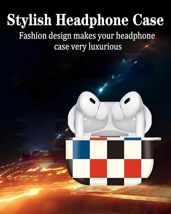 Cute Hard Case Compatible with AirPods Pro 2nd/1st Generation, Protective Cover with Golden Keychain, Fits 2023/2022/2019 Models, for Women, Girls, and Men(Cute Checkerboard)