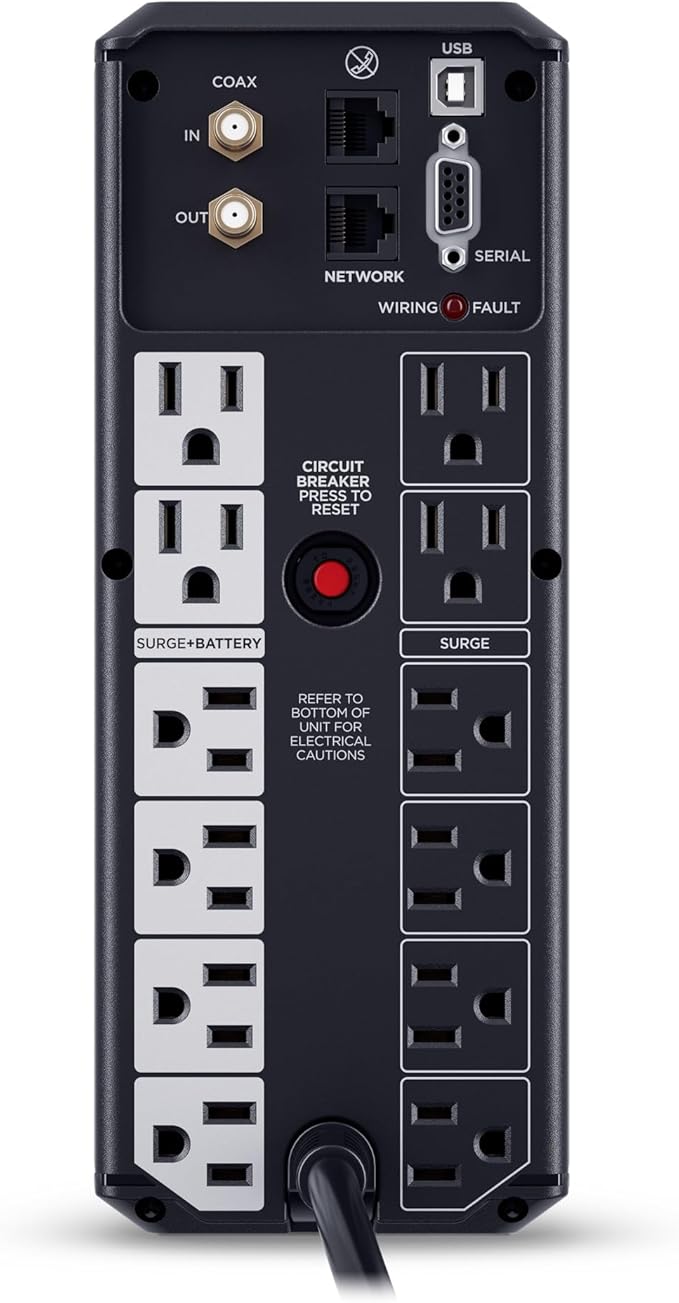 CyberPower CP1500AVRLCD3 Intelligent LCD UPS System, 1500VA/900W, 12 Outlets, 2 USB Ports, AVR, Mini Tower, Black
