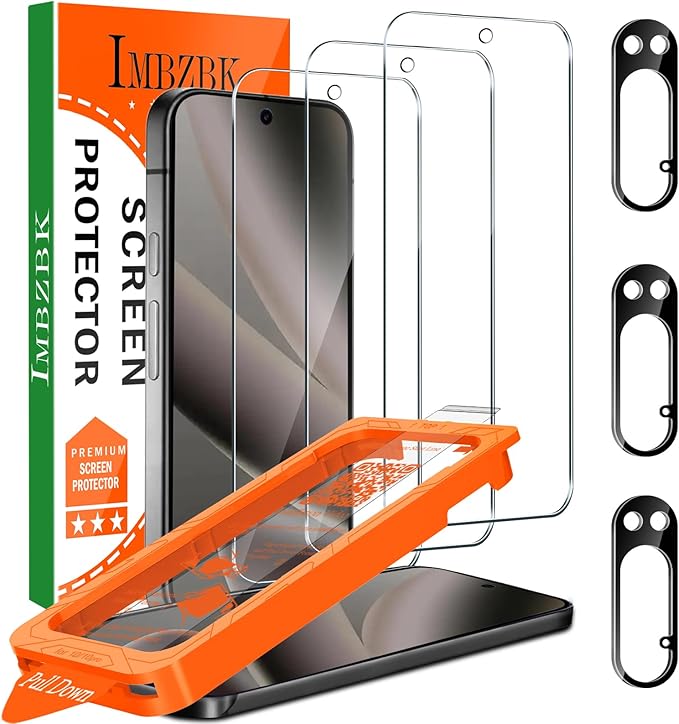IMBZBK [Auto-Dust Removal] 3 Pack Screen Protector for Google Pixel 10 Pro [Phone Case Friendly], 3 Tempered Glass Camera Lens Protector Accessories, Military Grade Shatterproof