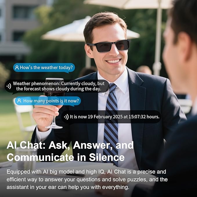 AI Smart Glasses, Support 160+ Languages Real-Time Translation Powered by APP, Bluetooth Glasses with Speakers, Blue Light Blocking & Detachable Sunglasses Lenses, Bluetooth Glasses for Men & Women