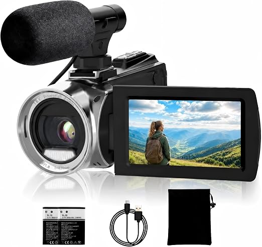 4K 48MP Video Camera for YouTube, Compact Camcorder with Microphone