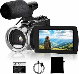 4K 48MP Video Camera for YouTube, Compact Camcorder with Microphone