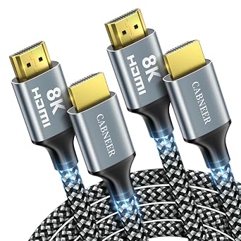 8K HDMI Cable 15 ft 2Pack, 48Gbps High Speed HDMI 2.1 Cable, Braided HDMI Cable 2.1 8K 60Hz 4K 120Hz Support for HDR eARC HDCP 2.2/2.3, HDMI Cord Compatible with HDTV, Laptop, Monitor, PC