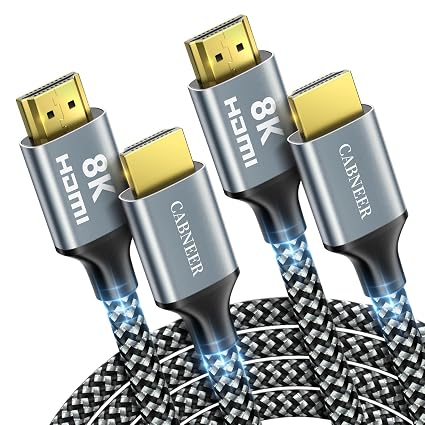 8K HDMI Cable 15 ft 2Pack, 48Gbps High Speed HDMI 2.1 Cable, Braided HDMI Cable 2.1 8K 60Hz 4K 120Hz Support for HDR eARC HDCP 2.2/2.3, HDMI Cord Compatible with HDTV, Laptop, Monitor, PC