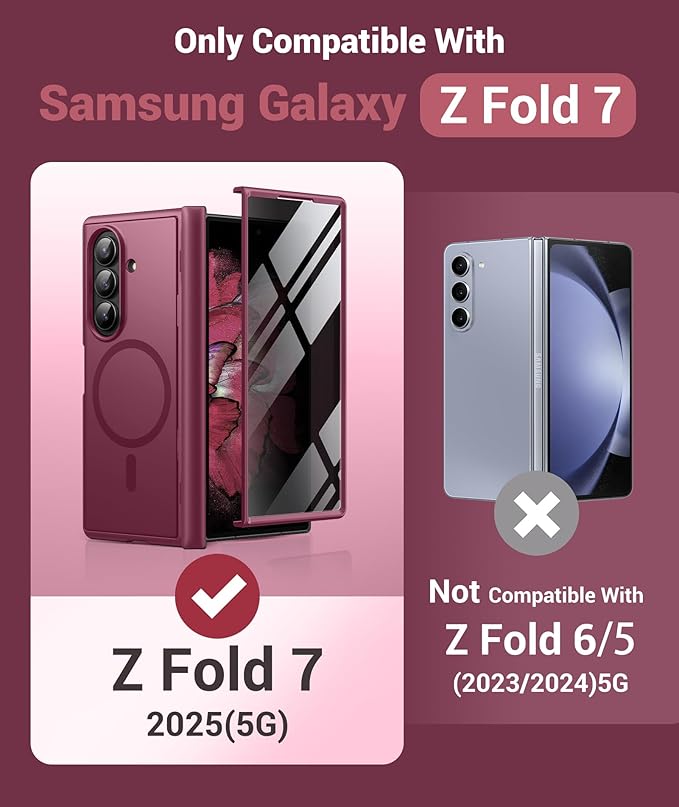 BERFY for Samsung Galaxy Z Fold 7 Case with Privacy Screen Protector, [Compatible with MagSafe][Anti Spy] Built-in Hidden Kickstand, Full-Body Shockproof Slim Phone Case for Z Fold 7, Red
