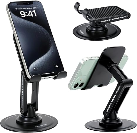 LENTION Phone Stand, 360° Rotating Foldable Adjustable Weighted Stable Base