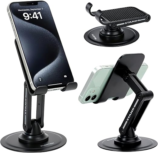 LENTION Phone Stand, 360° Rotating Foldable Adjustable Weighted Stable Base