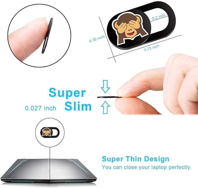 SIREG Webcam Cover Ultra Thin - Web Camera Cover fits Laptop,Tablet,Computer, Smartphone, Protect Your Privacy and Security,Strong Adhesive (Monkey-Black & 3 Pack)