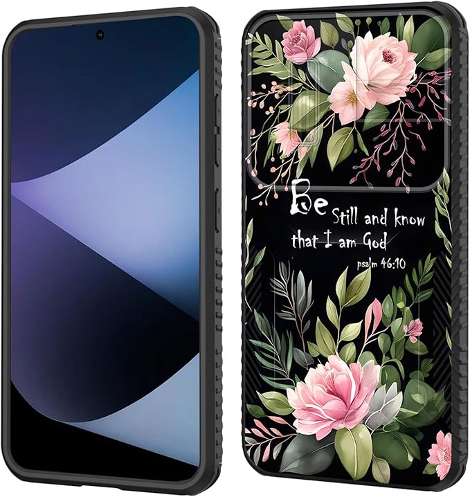 for Galaxy S26 Plus Case Built in Slide Camera Lens Cover,Heavy Duty Shockproof Protection Dual Layer Case for Samsung Galaxy S26 Plus 6.7" 2026,Flower Bible Verse Psalm 46:10