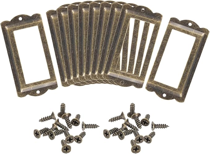 uxcell Metal Label Holders, 85x40mm 10pcs File Name Card Tag Label Holder Frame for Office Library Drawer Cabinet Shelves, Bronze Tone