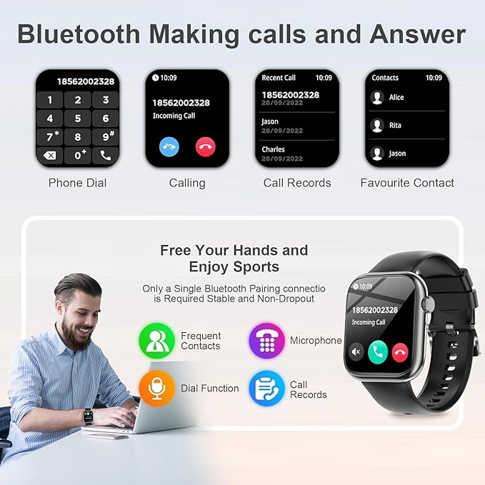 GADIXY Smart Watches for Men Women with Bluetooth Calls,1.83" HD,7 Day+ Battery Fitness Tracker with SpO2/HR/Sleep/BP Monitor,110+ Sports Activity Trackers,IP68 Smart Watches for Android iOS Black