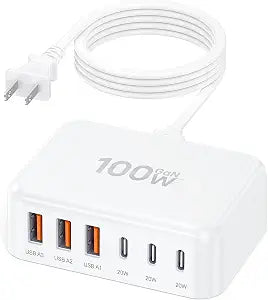 100W 6 in 1 USB Charger, 50% Smaller Charging Station for Multiple Devices