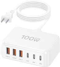 100W 6 in 1 USB Charger, 50% Smaller Charging Station for Multiple Devices