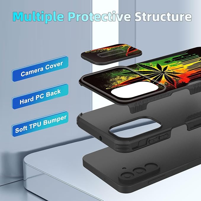for Galaxy A26 5G Case Built in Slide Camera Lens Cover,Heavy Duty Shockproof Protection Dual Layer Case for Samsung Galaxy A26 5G 6.7" 2025,Marijuana Leaf Weed