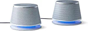 Amazon Basics Stereo 2.0 Computer Speakers with LED Lights for PC, Laptop or Desktop, Volume Control, 3.5mm Aux Input, USB-Powered, Silver, 1 Pair
