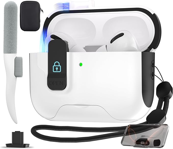Maxjoy for AirPods Pro 3 Protective Case with Cleaning Kit, Military Hard Case with Lock Shock-Absorbing, White