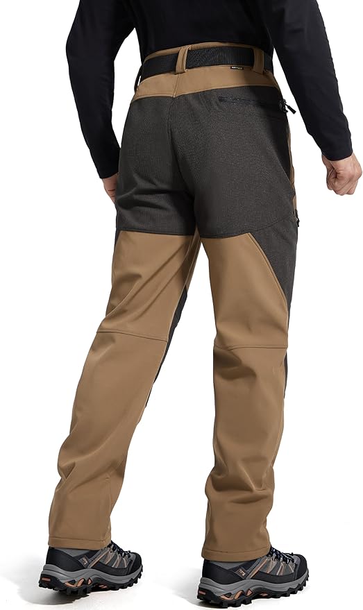 FREE SOLDIER Men's Fleece Lined Outdoor Cargo Hiking Pants Water Repellent Softshell Snow Ski Pants with Zipper Pockets