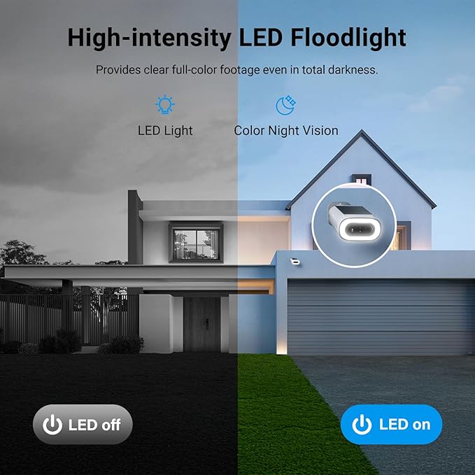 TCL 2K Solar Security Camera Wireless Outdoor, Built-in LED Light with Removable Battery Camera, Local Storage, No Subscription Cameras Compatible with Alexa, Ideal for Home Security