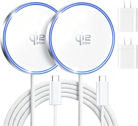 MagSafe Charger 2 Pack 25W Magnetic Wireless Charge Fast Charging for iPhone 17/16/15/14/13/12Pro Max and AirPods 4/3/2/Pro Lightweight for Travel Home Office Desk, White - Image 5