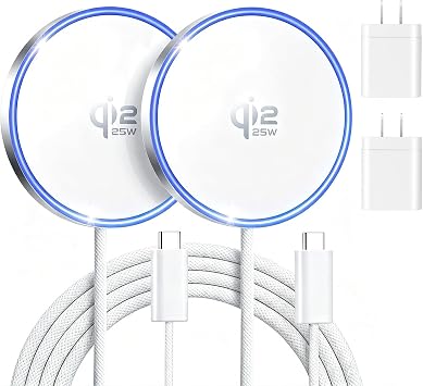 MagSafe Charger 2 Pack 25W Magnetic Wireless Charge Fast Charging for iPhone 17/16/15/14/13/12Pro Max and AirPods 4/3/2/Pro Lightweight for Travel Home Office Desk, White - Image 2