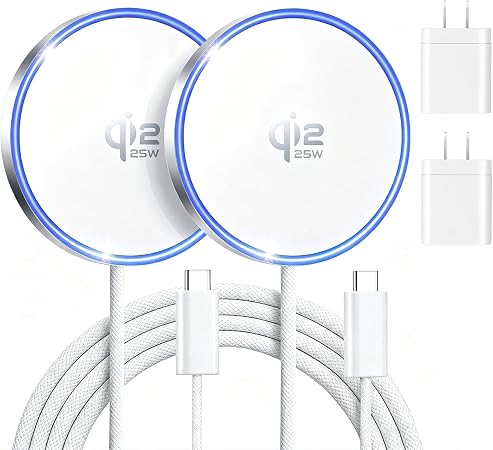 MagSafe Charger 2 Pack 25W Magnetic Wireless Charge Fast Charging for iPhone 17/16/15/14/13/12Pro Max and AirPods 4/3/2/Pro Lightweight for Travel Home Office Desk, White - Image 3