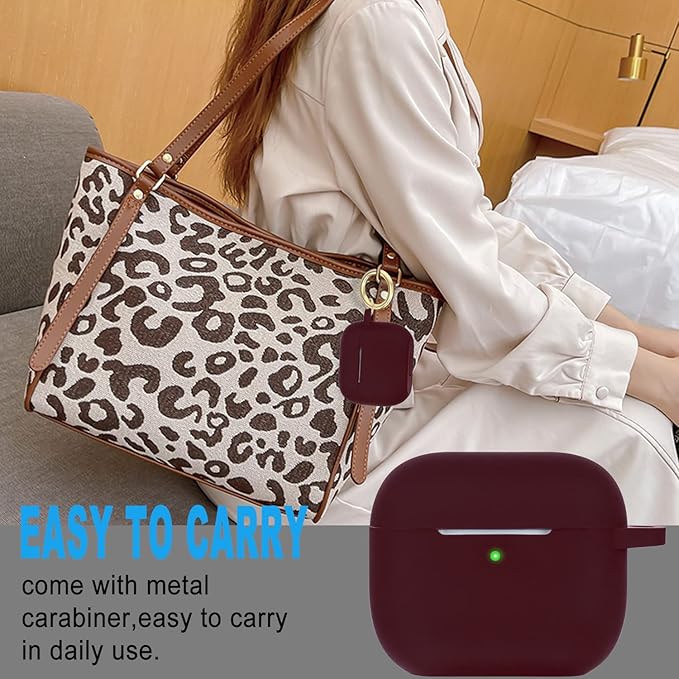 Silicone Compatible with AirPods 3 Case 2021, Gawnock Soft Case Compatible with AirPods 3rd Generation Cover for Women Girls with Keychain - Burgundy