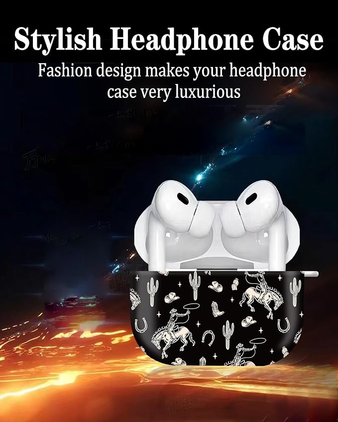 Cute Hard Case Compatible with AirPods Pro 2nd/1st Generation, Protective Cover with Golden Keychain, Fits 2023/2022/2019 Models, for Women, Girls, and Men(Cute Cactus Cowboy)