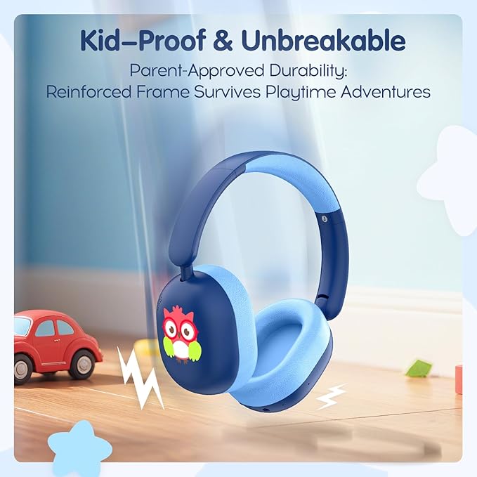 LOBKIN Kids Headphones Bluetooth 6.0,Over Ear Kids Headphones Wireless with Mic 55H Playtime AUX Cord 85dB Safe Volume Limited Foldable Design for Boys Girls Travel/School/iPad