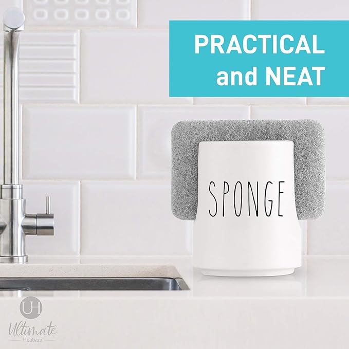 Ceramic Sponge Holder for Kitchen Sink – White Sink Caddy Organizer – Farmhouse Kitchen Sponge Holder – Cute Ceramic Sponge Rest for Countertop