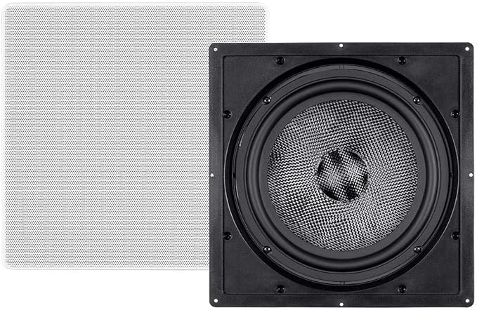 Monoprice Carbon Fiber In-Wall Speaker - 10 Inch (Each) 300 Watt Subwoofer, Easy Install For Home Theater - Alpha Series,Off-White