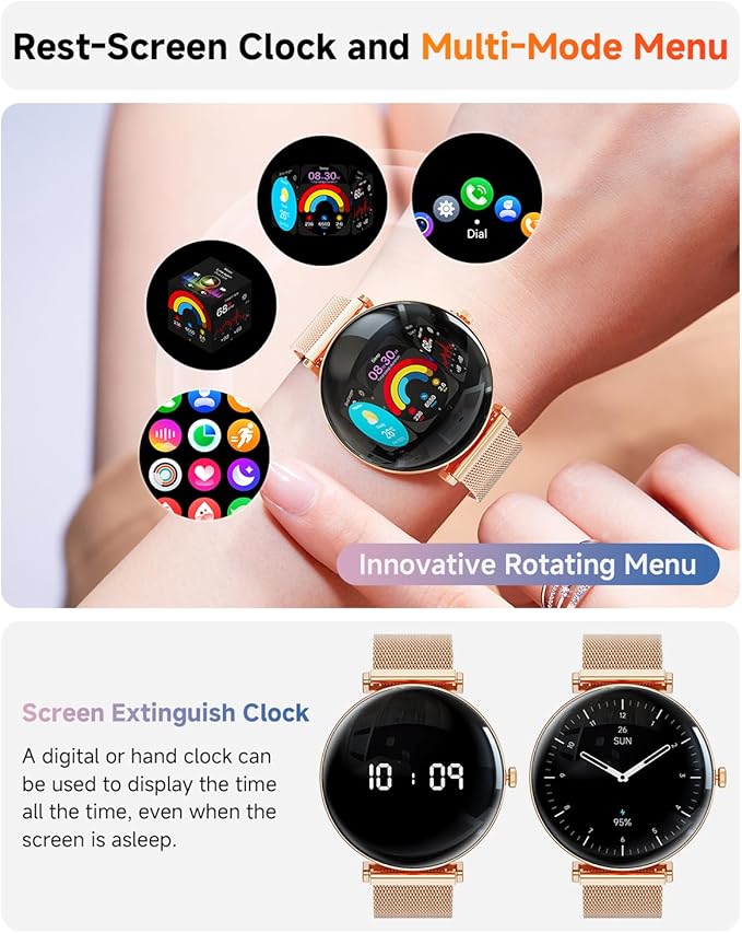 Smart Watches for Women Men[Calls/2 Bands/Metal Thin Body] for Android iPhone Samsung Compatible,1.43" Micro-Spherical AMOLED Screen,IP68 Waterproof Sports Watch