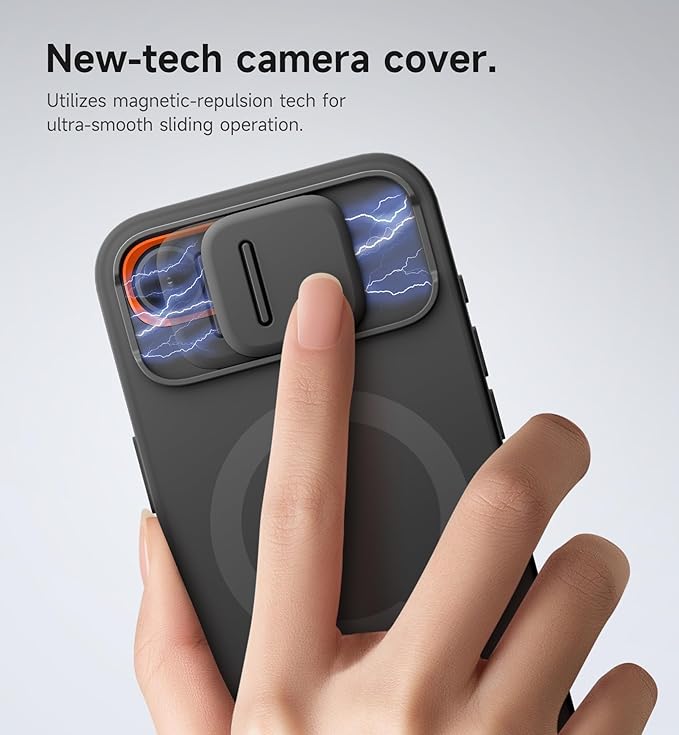 SURITCH for iPhone 17e/16e Case with Magnetic Camera Slide Cover and Adjustable Kickstand, Compatible with MagSafe, Shockproof Bumper Case Slim Protective Cover 6.1 Inch,Black