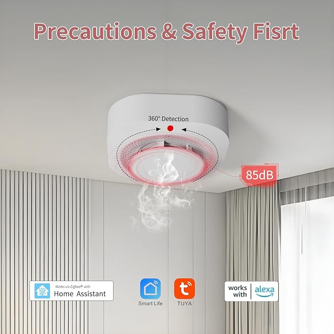 ZIGBEE Smoke Detectors for Home,Photoelectric Fire Alarms Battery Powered,Portable Smoke Alarm with Test/Mute Button(ONLY Work with TUYA Gateway),1 PCS(NOT Included Battery)