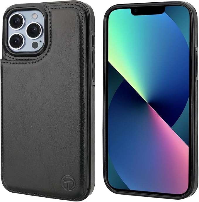 ONETOP Compatible with Magsafe for iPhone 13 Pro Max Wallet Case with Card Holder, PU Leather Kickstand RFID Blocking Case, Double Magnetic Clasp and Durable Shockproof Cover 6.7 Inch (Black)