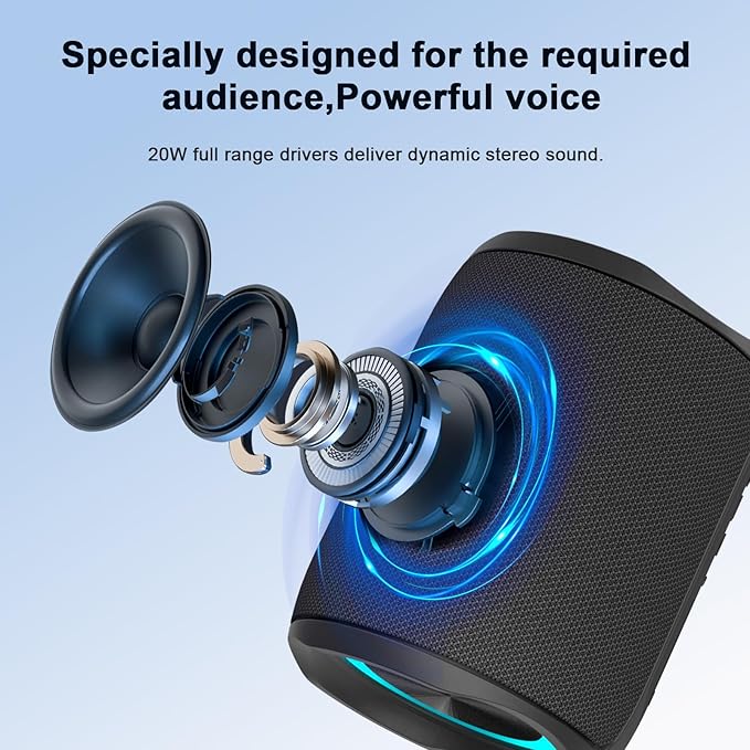 Speaker, Portable Wireless Speaker Waterproof IPX5 Bluetooth 5.3 Speakers Loud Stereo Sound with LED Light TWS Speakers Suitable for Travel, Home and Outdoor Travel, Black(06A)