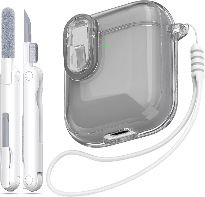 for Airpods 2nd Generation Case Cover with Secure Lock, Clear Soft TPU Transparent Military Grade Shockproof Protective Case with Cleaning Pen for Apple Airpods 2nd 2019, Clear Black