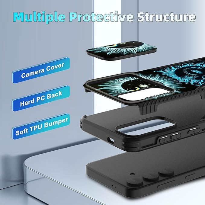 for Galaxy S26 Case Built in Slide Camera Lens Cover,Heavy Duty Shockproof Protection Dual Layer Case for Samsung Galaxy S26 6.3" 2026,Sun Moon